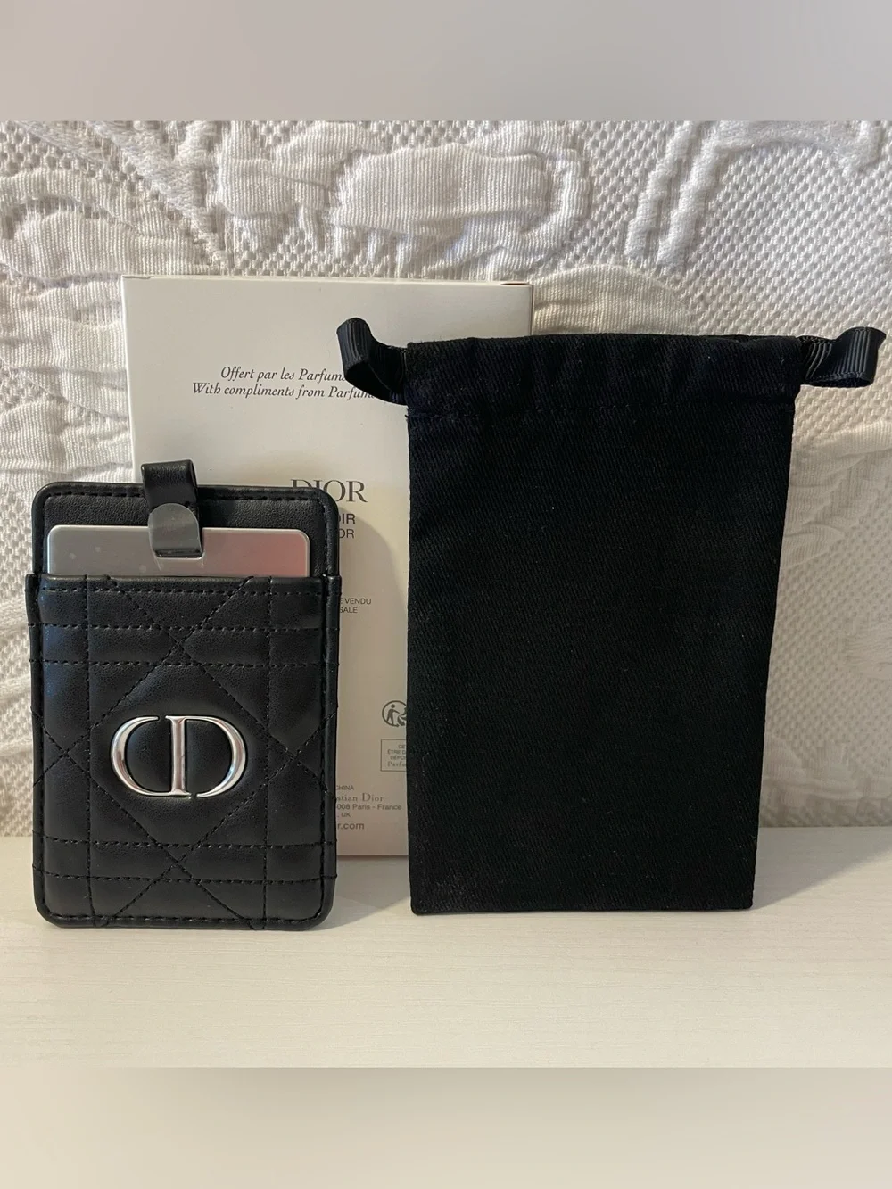Authentic Dior Leather Phone Card Holder with Mirror